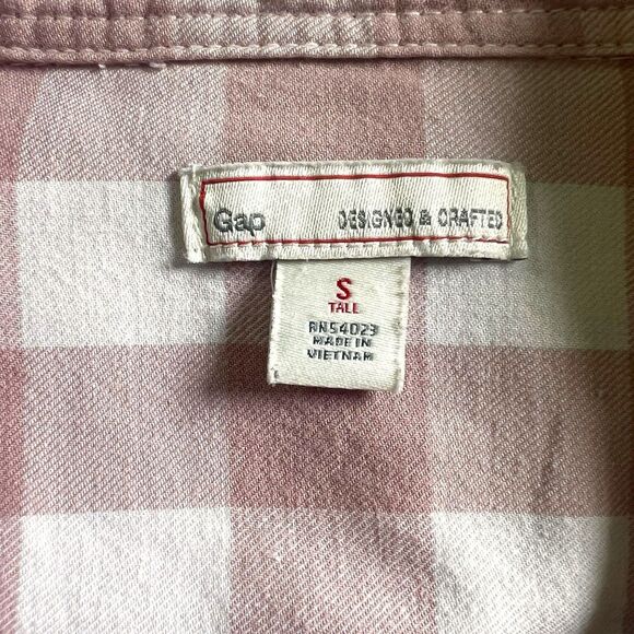Gap Womens Western Long Sleeve Pink Check Button Down Shirt Sz S Tall - Picture 9 of 12